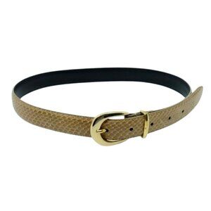 VINTAGE 90s Genuine Snakeskin Gold Plated Buckle Women's Tan Belt Size Small